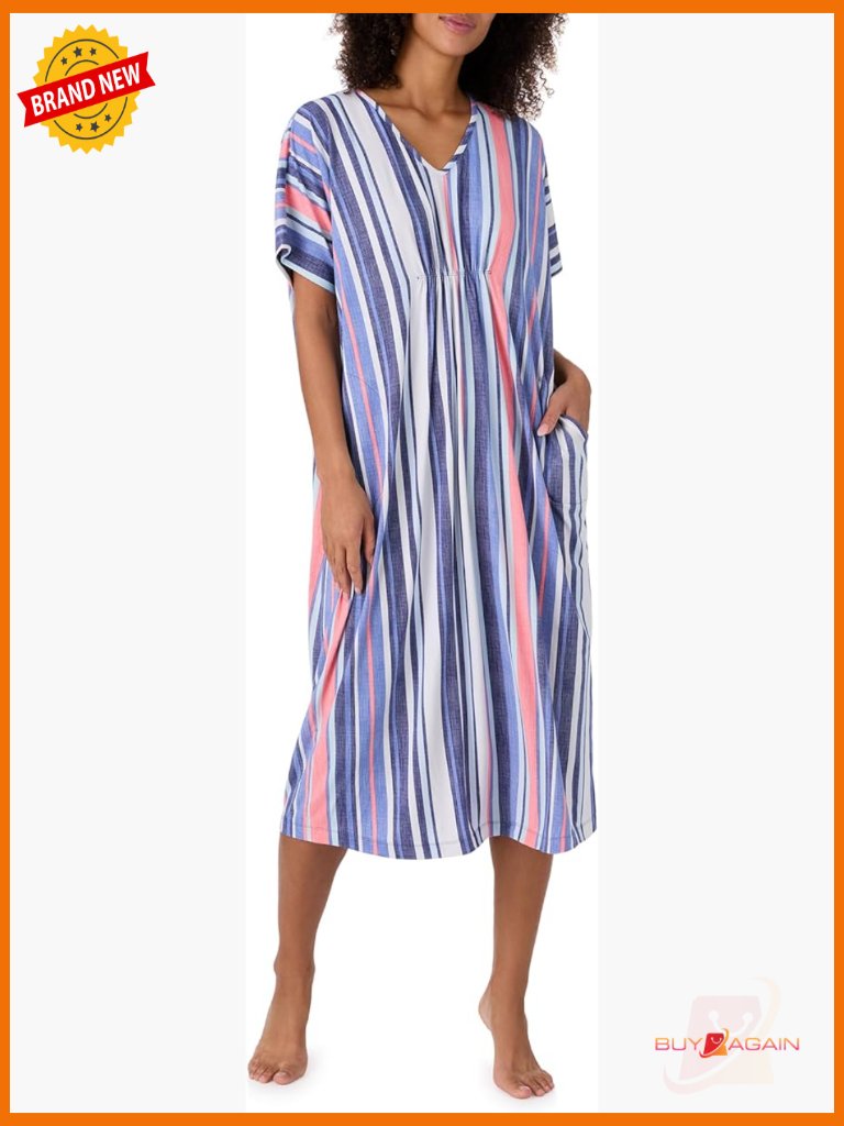 Womens Midi Caftan Dolman Sleeve Stretch Jersey With Pockets Sleep Lounge